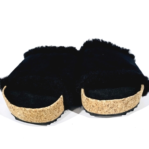 James Perse Black Suede Shearling Cork Slide Sandal Women\'s Size 6M